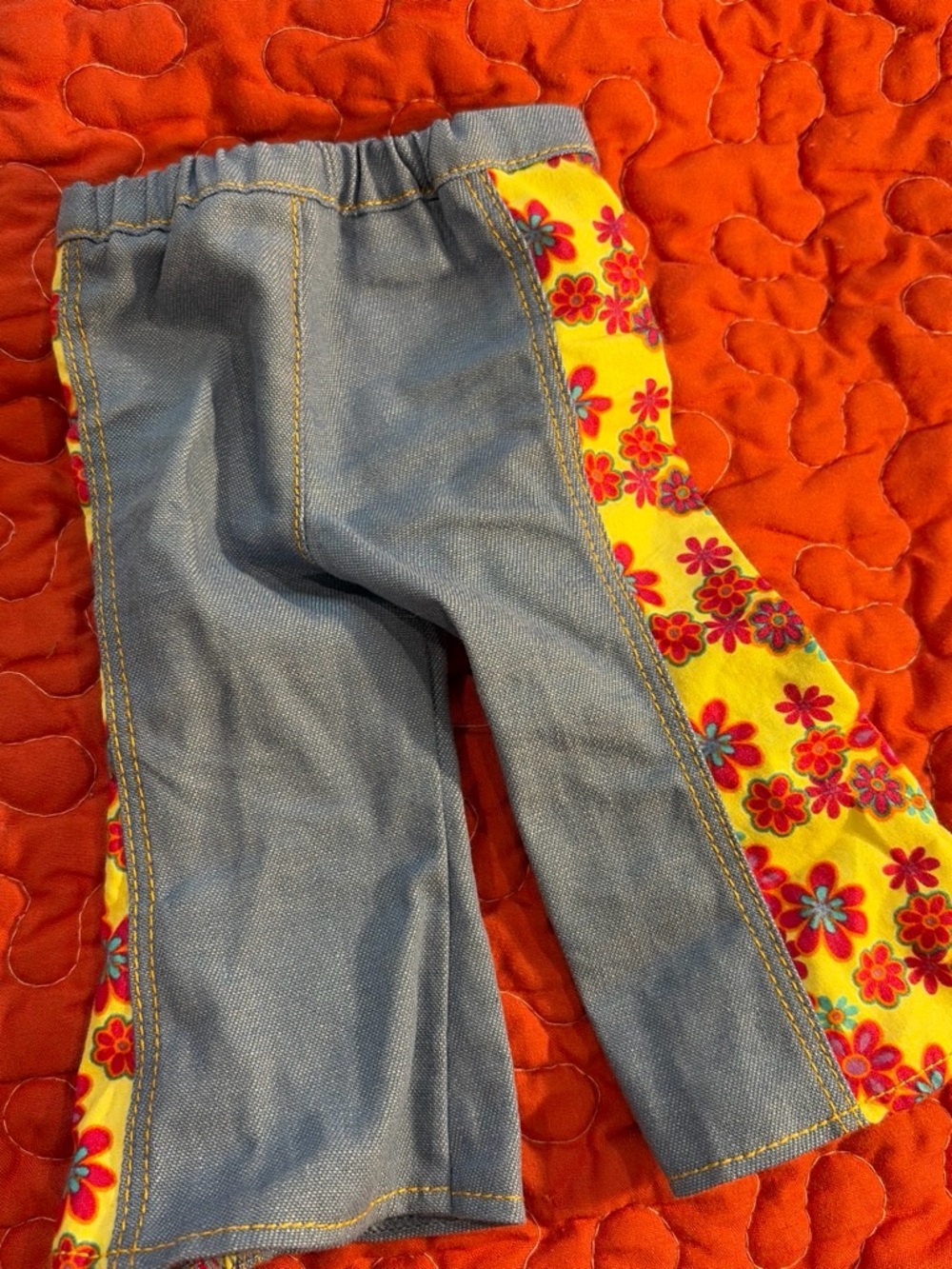 American Girl Blue Denim-Look Pants with Yellow Floral Side Stripes